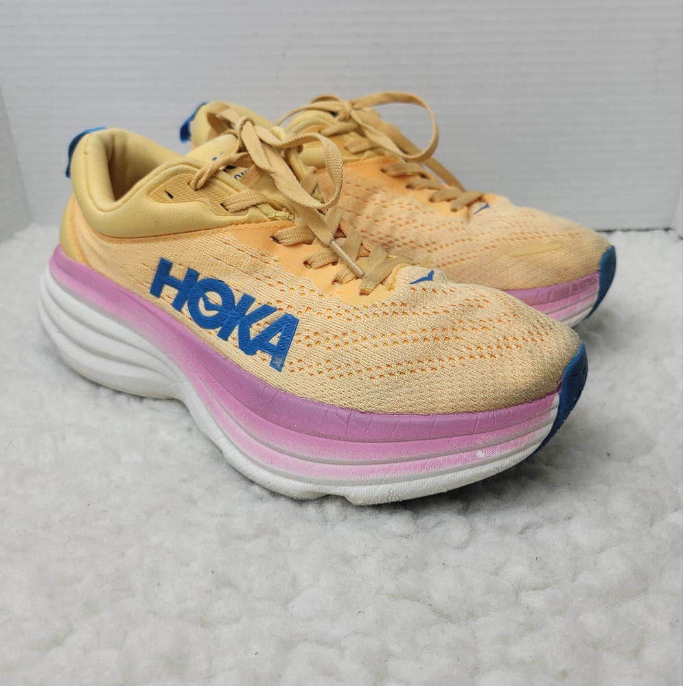 Hoka  One One Bondi 8 Womens Running Shoes Size 7B Yellow Orange Purple